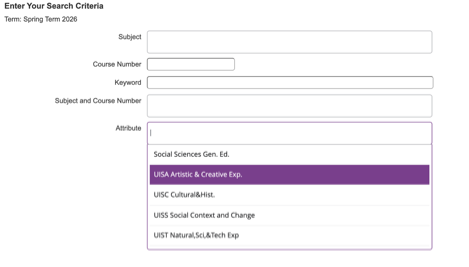 screenshot of attribute box in the online course lookup