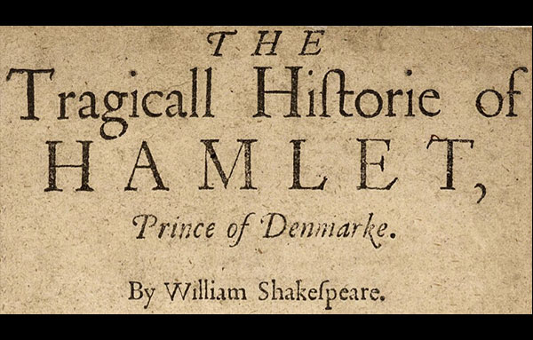 Front page of an old copy of "Hamlet" 