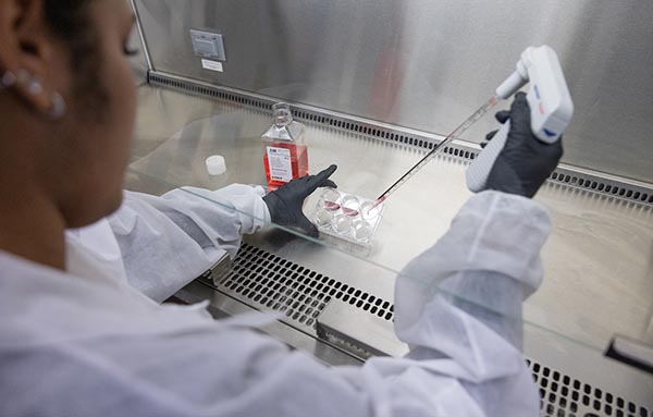 student working in lab