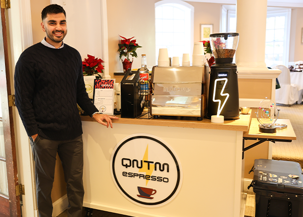 Arbaaz posing with this coffee cart.