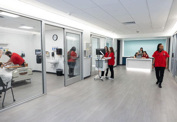 students working in the nursing simulation lab