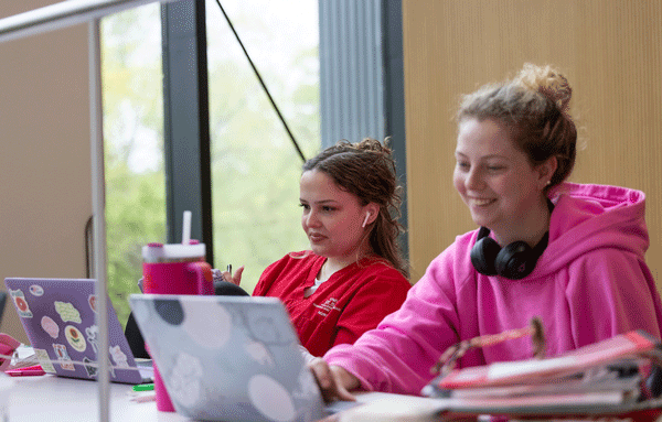 students studying in library