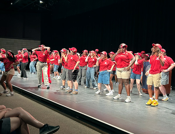 students on a stage