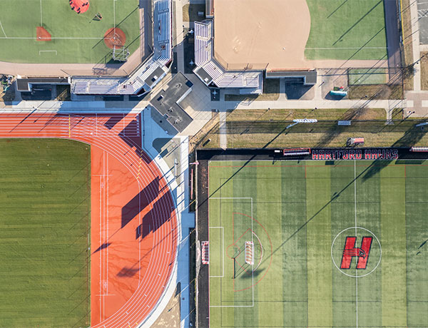 Drone image of UHart athletic fields