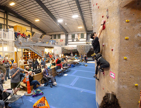 Jack Doshi rock climbing in Hadley, MA