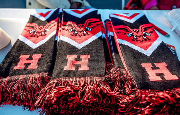 UHart Hawks scarves on a table at Hawktober
