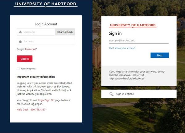 New Compass Login Screen - University of Hartford